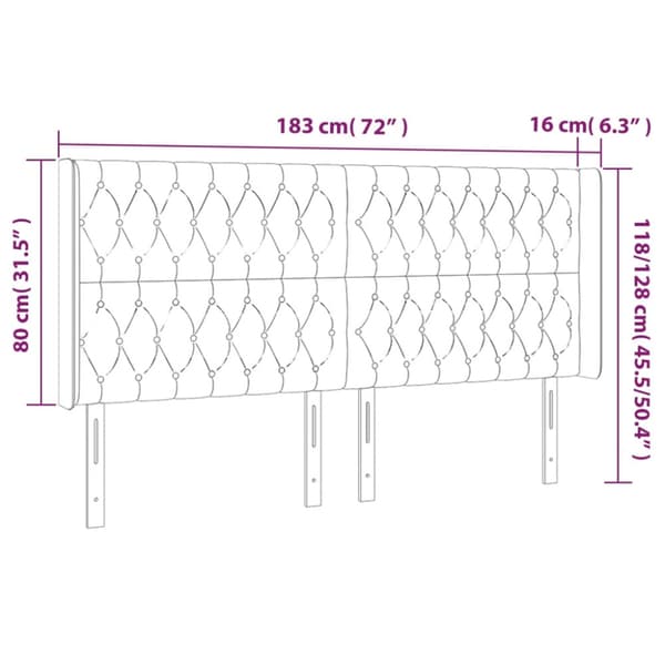 Sänggavel med kanter mörkgrå 183x16x118/128 cm sammet