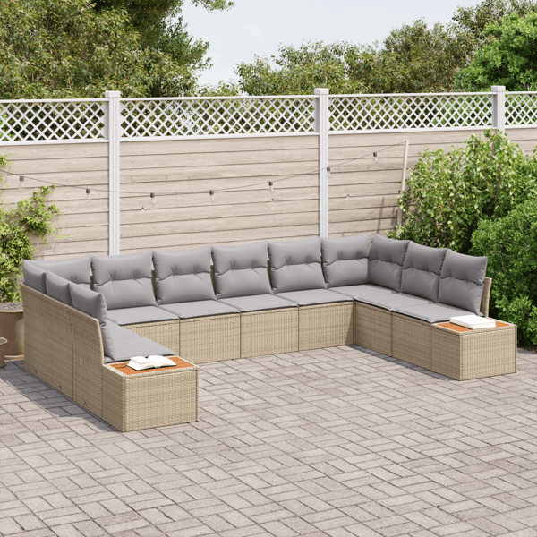 Trädgårdsoffset med kudde 10 pcs Beige och Ljusgrå Polyrattan