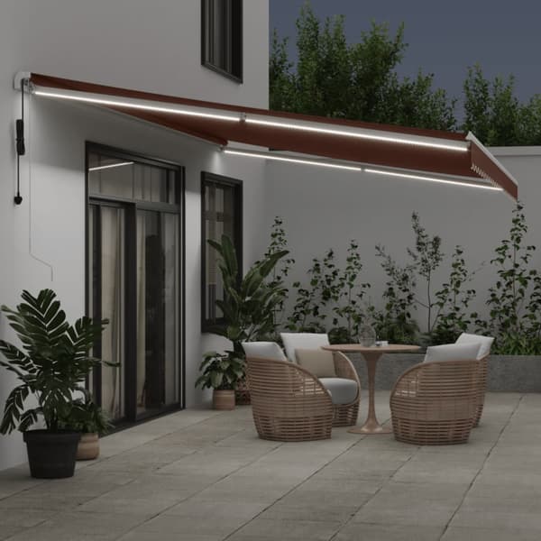 Elektrisk markis med LED och sensor 6 x 3 m Brun 100% Polyester
