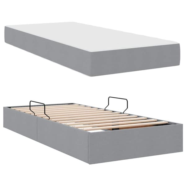 Förvaringssäng med madrass Ljusgrå 90 x 200 cm Polyester