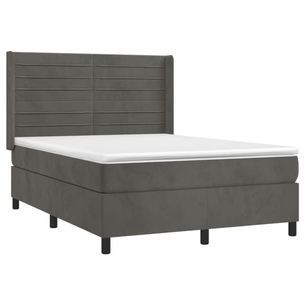 Ramsäng med madrass & LED mörkgrå 140x190 cm sammet