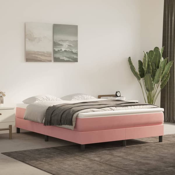 Boxspring-sängram rosa 140x200 cm sammet