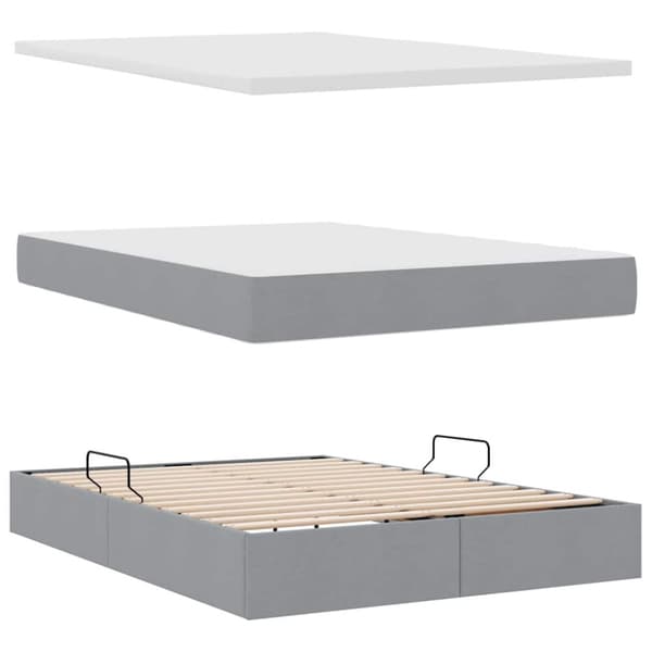 Förvaringssäng med madrass Ljusgrå 140 x 200 cm Polyester