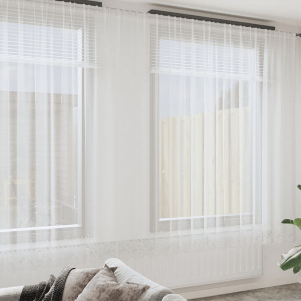 Spetsgardin med gardiner Blommor Vit 260x750cm Polyester