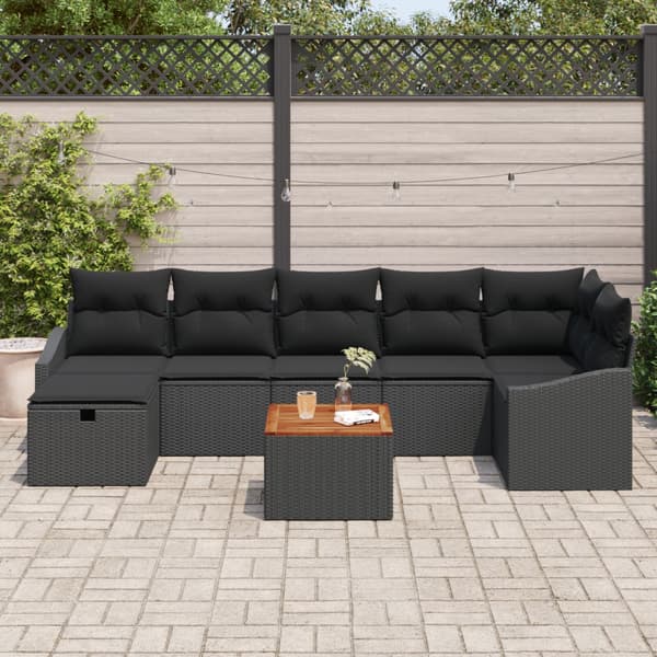 Trädgårdsoffset 8 st Svart Poly rattan