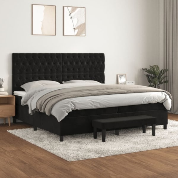 Ramsäng med madrass svart 200x200 cm sammet