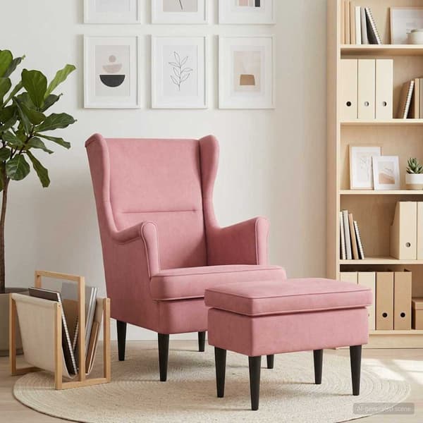 Fåtölj med fotpall 2 st Rosa Sammet