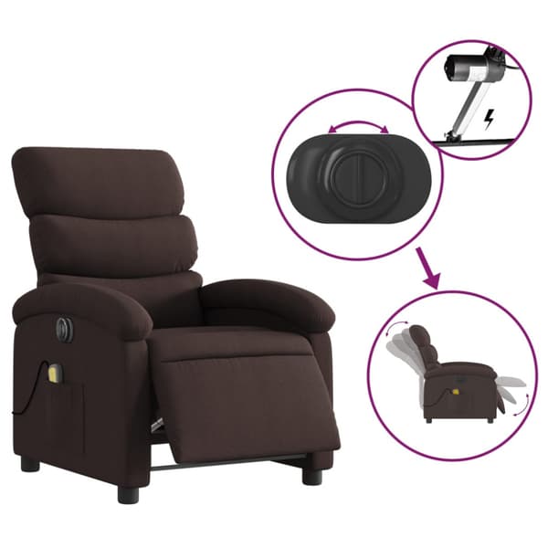 Elektrisk massagefåtölj mörkbrun tyg
