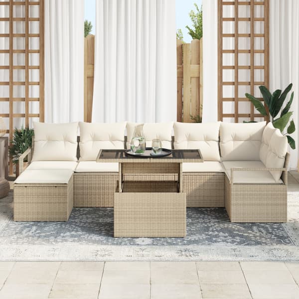 Trädgårdsoffset med kudde 8 pcs beige och gräddvit