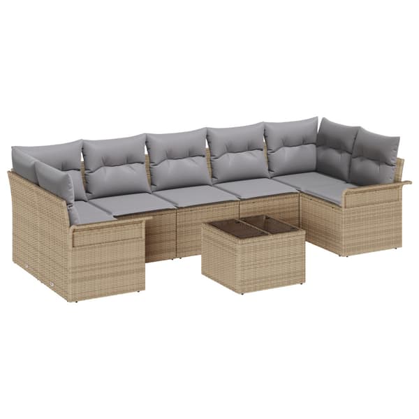 Trädgårdsoffset med kudde 8 pcs Beige och Grå konstrotting