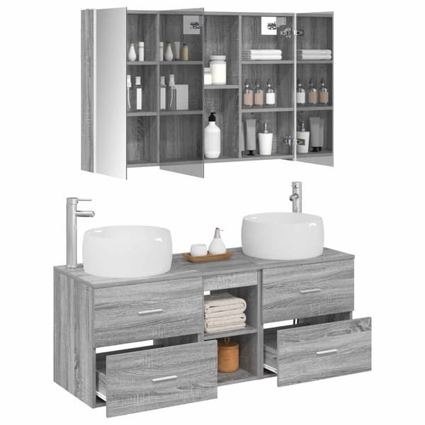 Badrumsmöbelset 4 pcs Grå Sonoma Konstruerat trä och glas