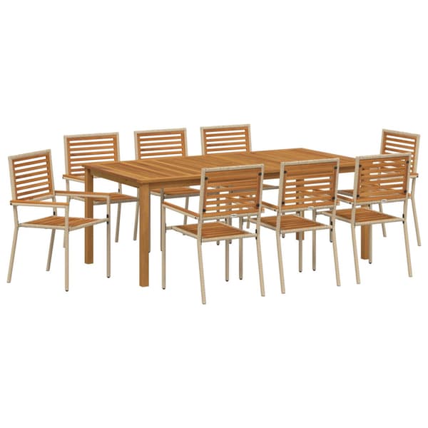 Trädgårdsmöbelset 9 pcs Beige Massivt Akaciaträ