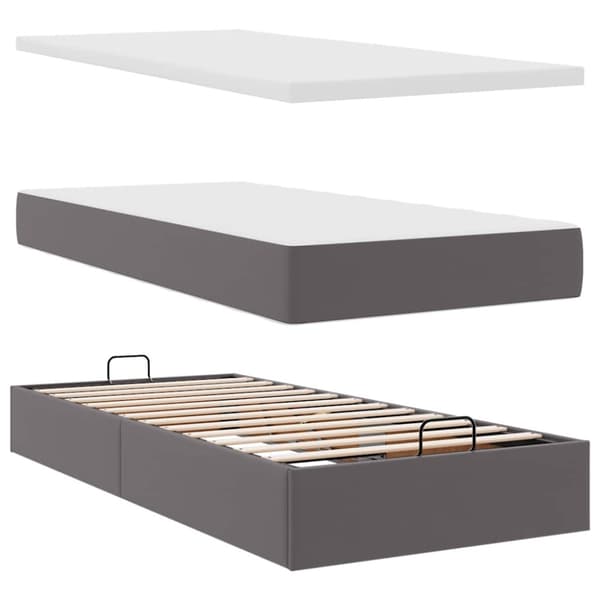 Ottoman sängram med madrasser grå 160x200 cm konstläder