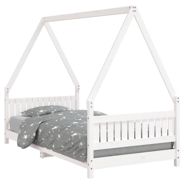 Sängram för barn vit 90x190 cm massiv furu