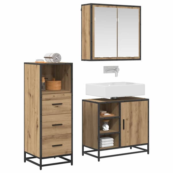 Badrumsmöbelset med låda 3 pcs Artisan Ek Konstruerat trä