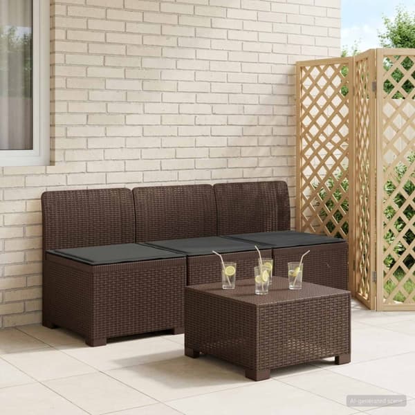 3-sits trädgårdsoffa med kuddar Rattan-look PP Brun