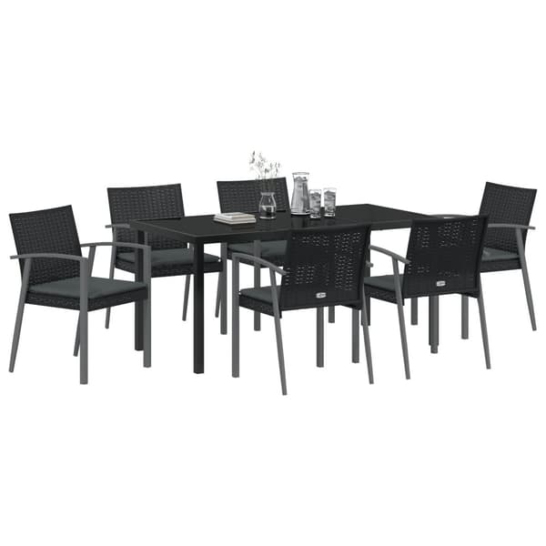 Trädgårdsmöbelset 7 pcs Svart och Grå PE Rattan