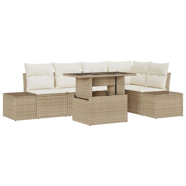 Trädgårdsoffset med lagring 6 pcs Beige Poly rattan