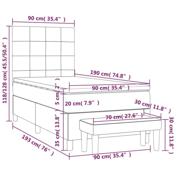 Ramsäng med madrass ljusgrå 90x190 cm tyg