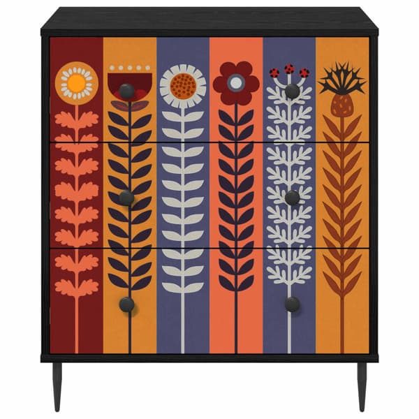 Kommode ESSEN Solrosmönster 66 x 36,5 x 76 cm Konstruerat trä
