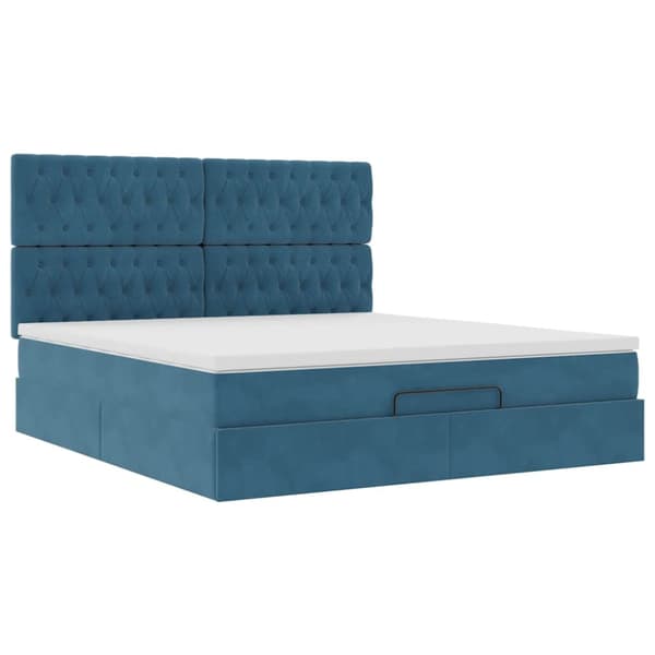 Ottoman sängram med madrasser mörkblå 180x200 cm sammet