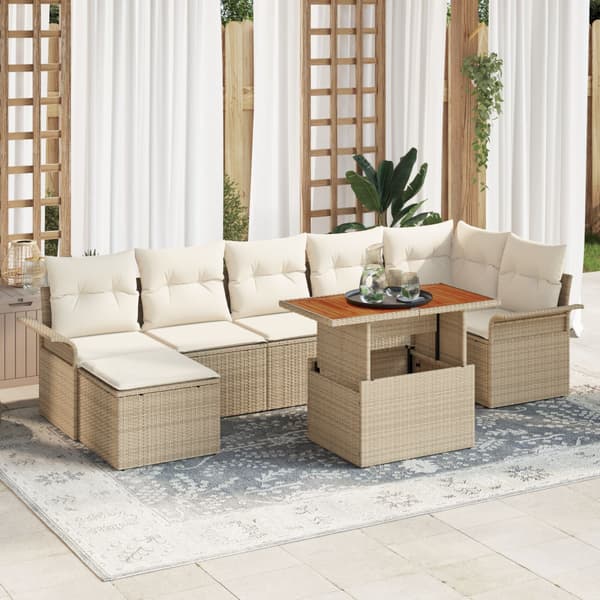 Trädgårdsoffset med lagring 8 pcs Beige Poly rattan