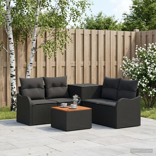 Soffset 6 st Svart Poly Rattan och stål