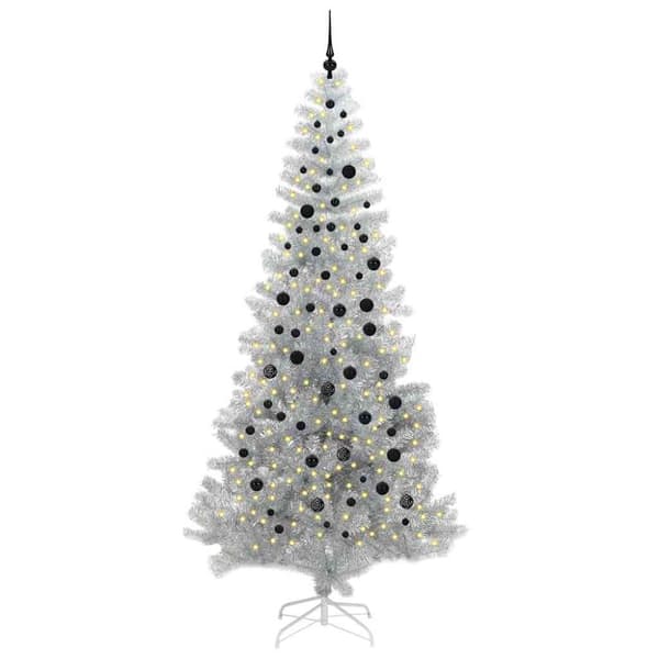 Julgran med LED-belysning Silver 240 cm PET och stål