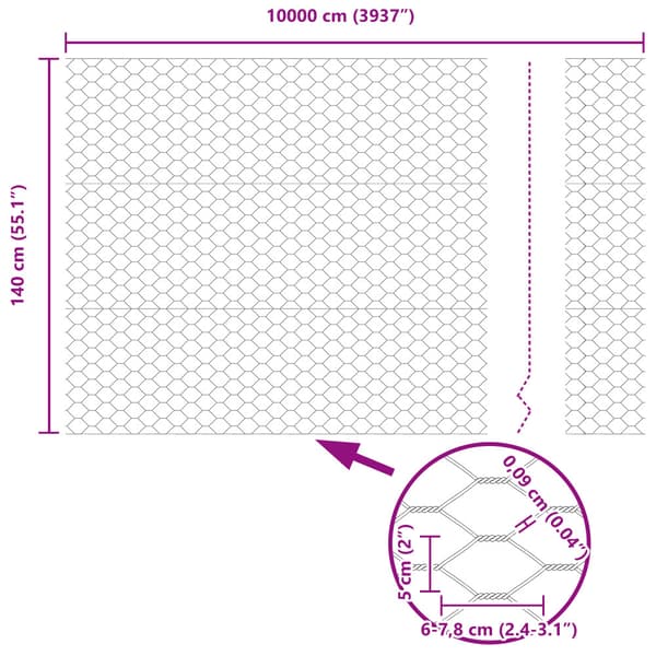 Hexagonstängsel Grå 1,4 x 100 m PVC