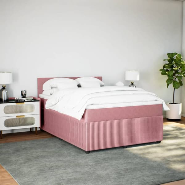 Ramsäng med madrass rosa 160x200 cm sammet