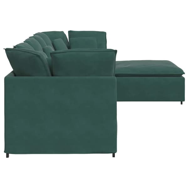 Modulsoffa med fotpall och dynor sammet mörkgrön