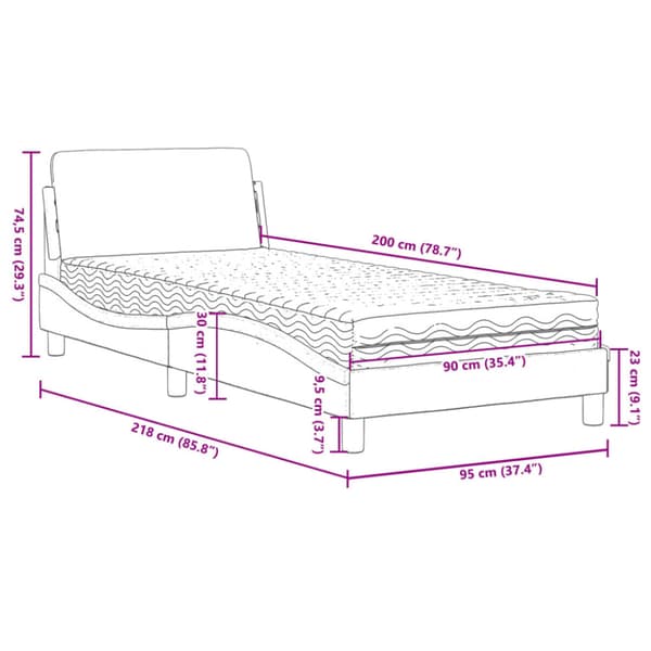 Bed with Mattress "Dover" Blue 90x200 cm Fabric
