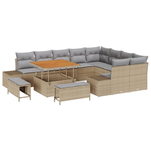 Trädgårdsoffset med kudde 12 pcs Beige konstrotting