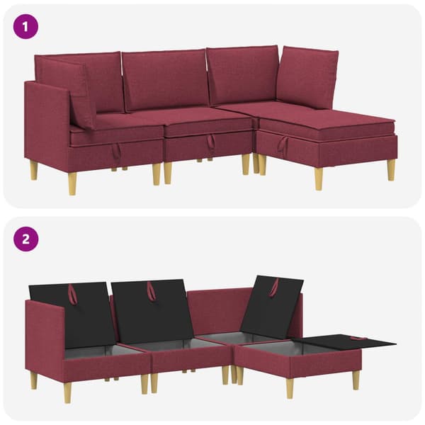 Möbelset för vardagsrummet med kudde 4 pcs Vinröd Tyg