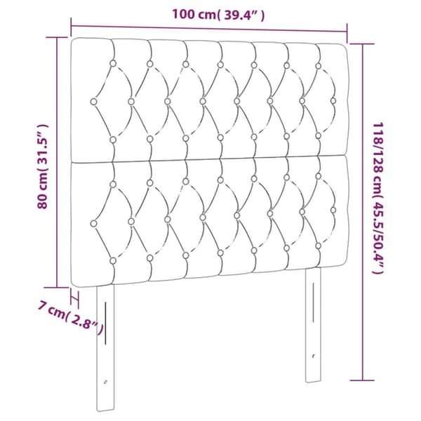 Sänggavel LED mörkgrå 100x7x118/128 cm tyg