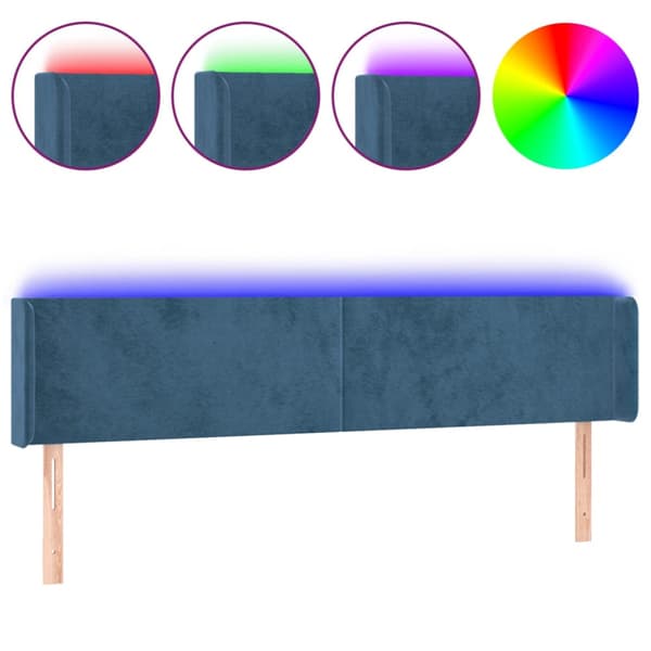 Sänggavel LED mörkblå 183x16x78/88 cm sammet