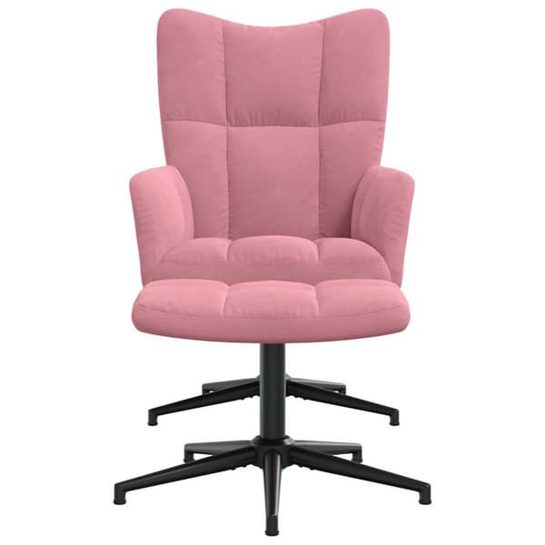 Vilstol med fotpall rosa sammet