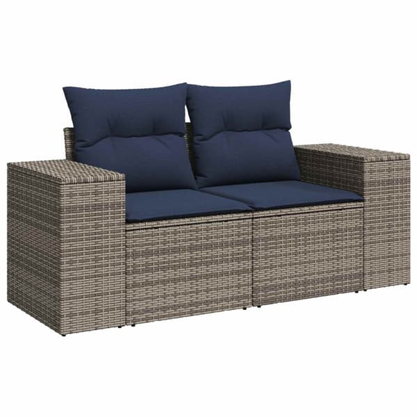 Soffset 7 pcs Grå och Marinblå Poly Rattan och stål