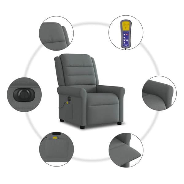 Elektrisk massagefåtölj mörkgrå tyg