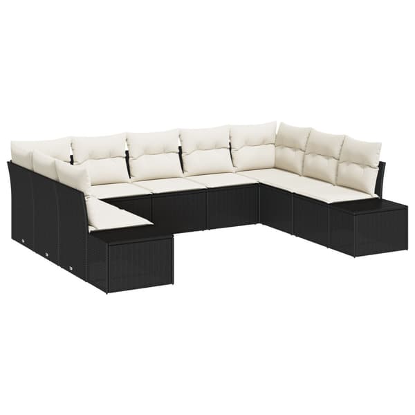 Trädgårdsoffset med kudde 9 pcs Svart och kräm Polyrattan