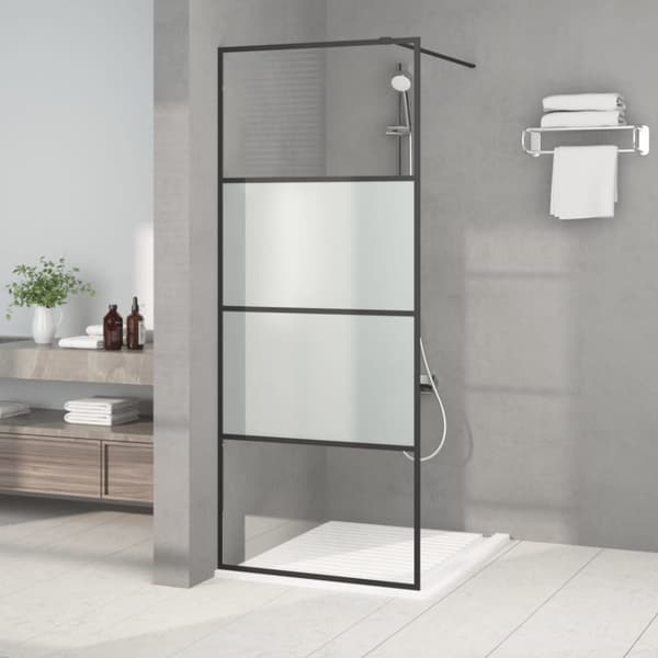 Duschvägg svart 80x195 cm halvfrostat ESG-glas
