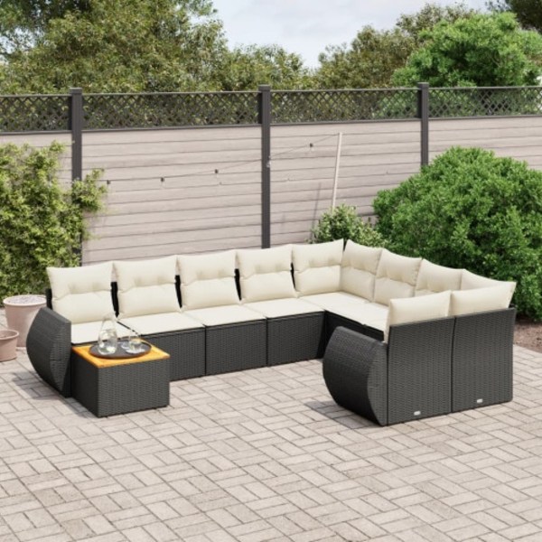 Loungegrupp 10 delar med svarta dynor konstrotting