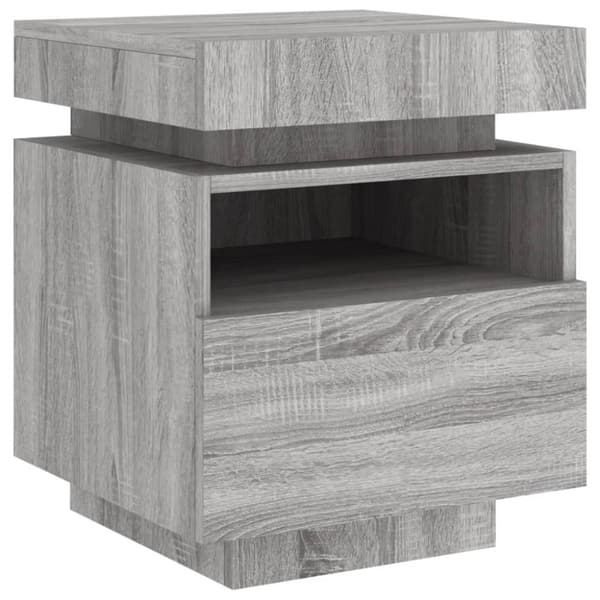 Sängbord med LED-belysning grå sonoma 40x39x48,5 cm