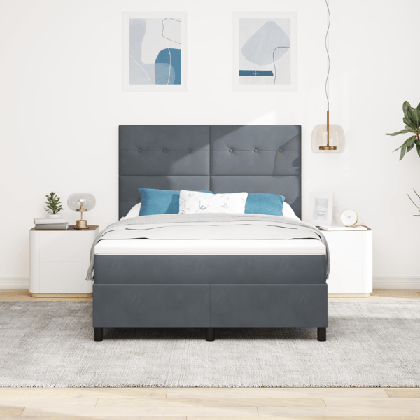 LED Box Säng med madrass Mörkgrå 140 x 200 cm Sammet