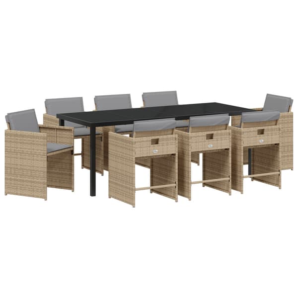 Trädgårdsmöbelset 9 pcs Beige konstrotting