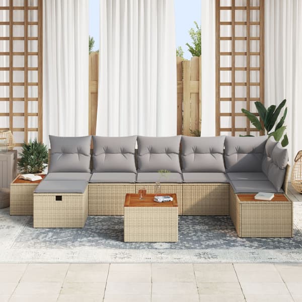 Trädgårdsoffset med kudde 8 pcs Beige konstrotting