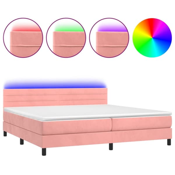 Ramsäng med madrass & LED rosa 200x200 cm sammet
