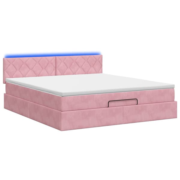 Ottoman-säng med madrass och LED Rosa 140 x 200 cm Sammet