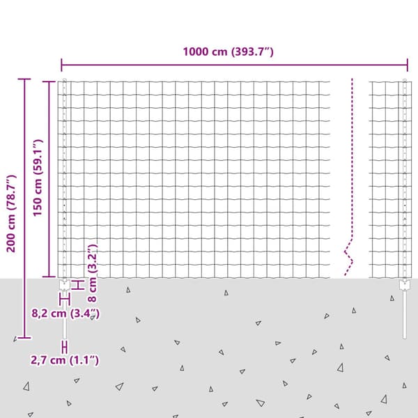 Stängsel med stolpe Grön 1,5 x 10 m Stål