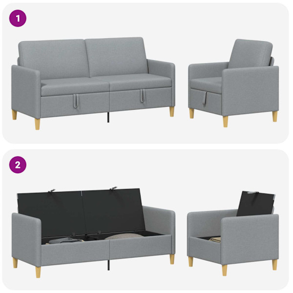 Soffgrupp med förvaring 2 pcs Ljusgrå Polyester